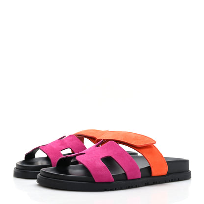 Hermes Suede Goatskin Womens Chypre Sandals 38 Rose Chapas Orange Synthetique 3 of 9