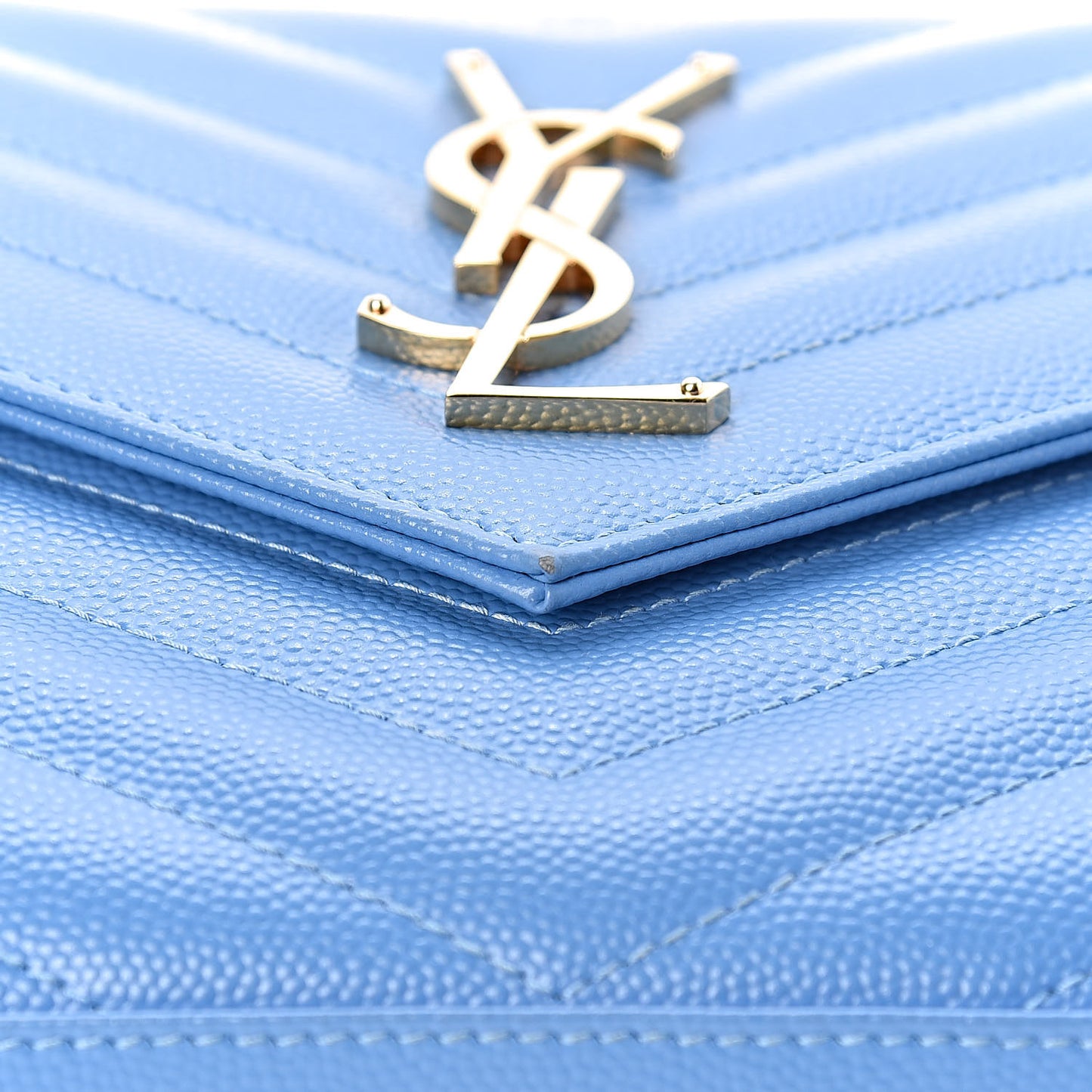 Grain De Poudre Matelasse Chevron Monogram Chain Wallet Blue Clair
