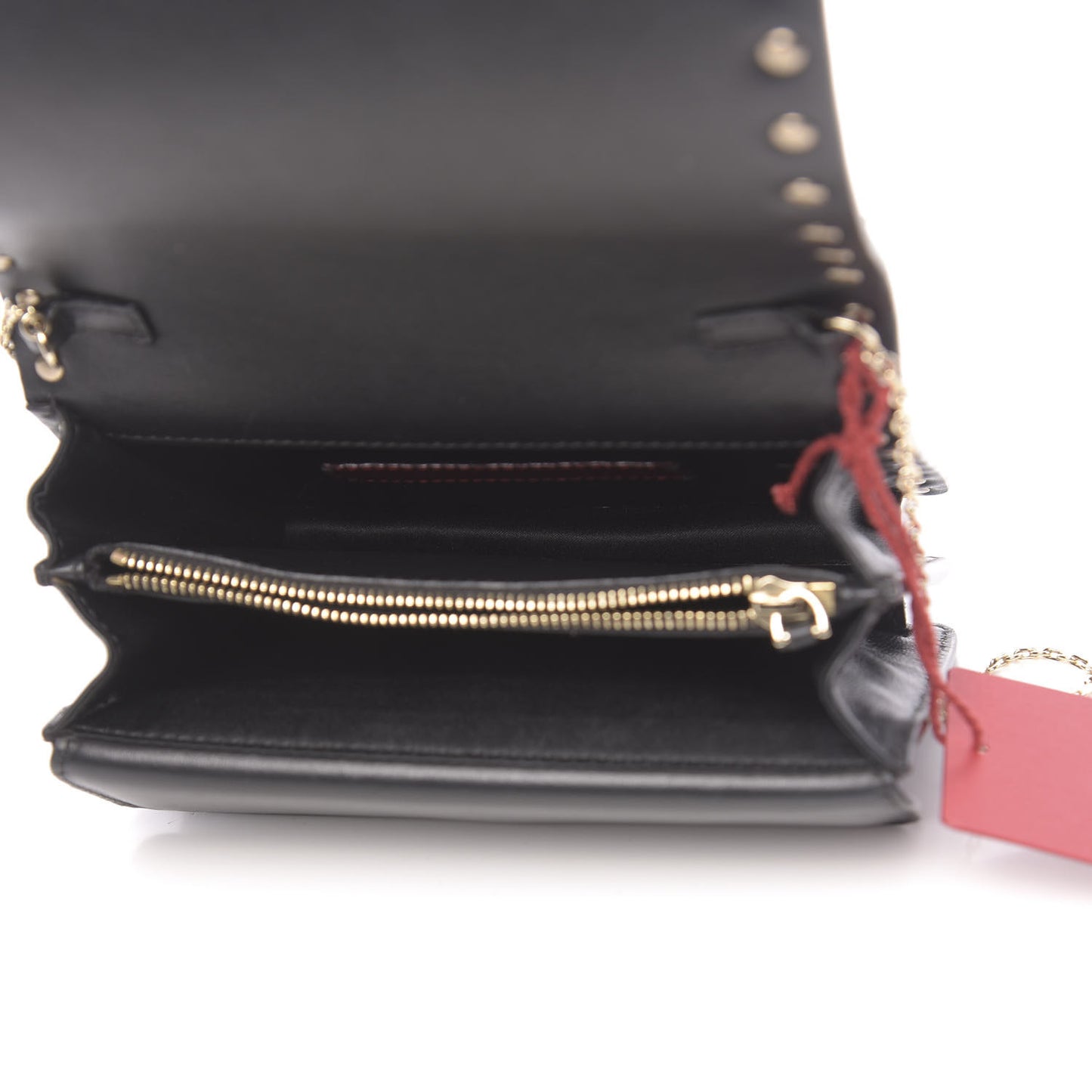 Calfskin Rockstud Wallet on Chain Black