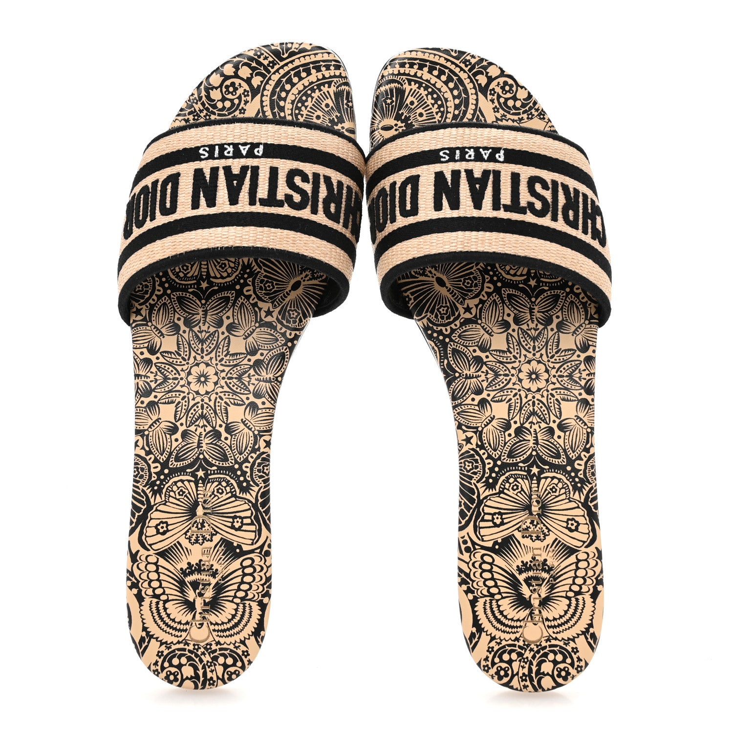 Christian Dior Straw Embroidered Dway Flat Slide Sandals 41 Natural Black 2 of 10