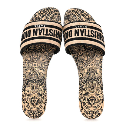 Christian Dior Straw Embroidered Dway Flat Slide Sandals 41 Natural Black 2 of 10