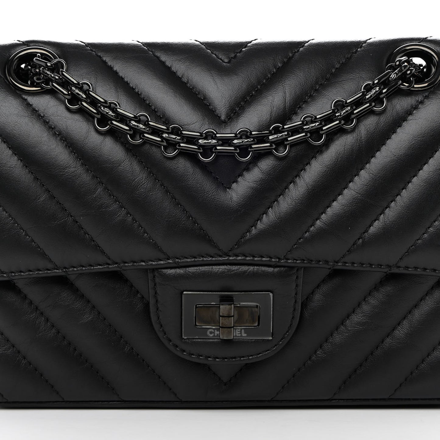 Aged Calfskin Chevron Quilted 2.55 Reissue Mini Flap So Black