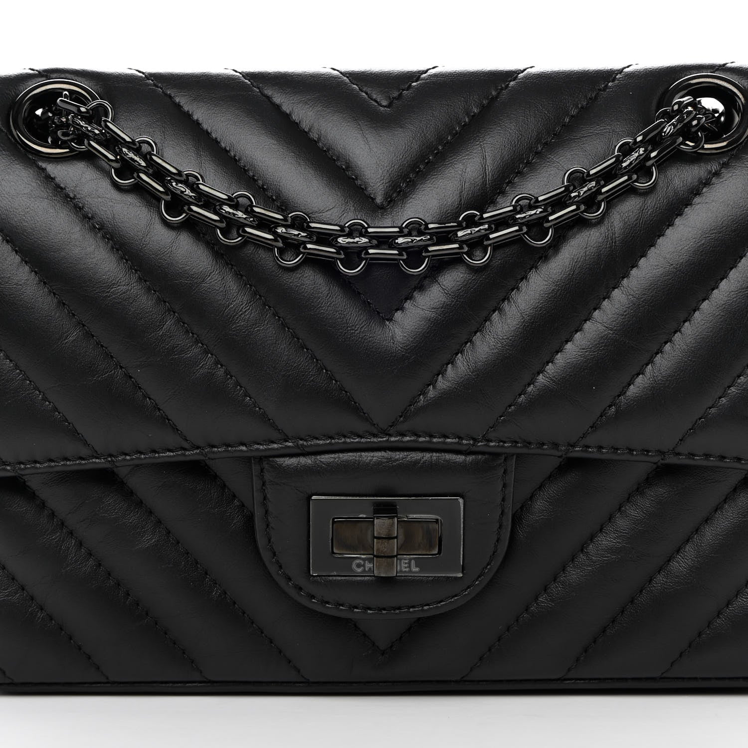 Chanel Aged Calfskin Chevron Quilted 2.55 Reissue Mini Flap So Black 8 of 12