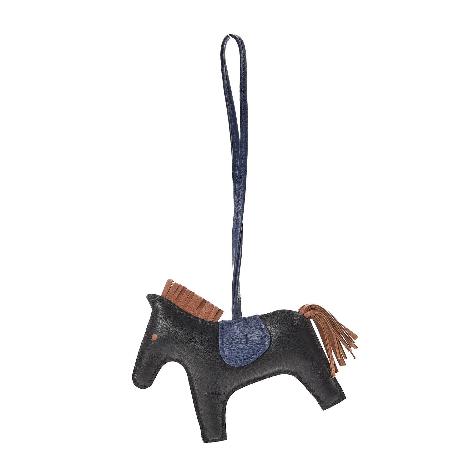 Hermes Milo Lambskin Grigri Rodeo Horse Bag Charm MM Black Bleu Saphir Gold 1 of 3