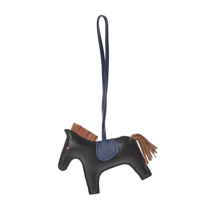 Hermes Milo Lambskin Grigri Rodeo Horse Bag Charm MM Black Bleu Saphir Gold 1 of 3