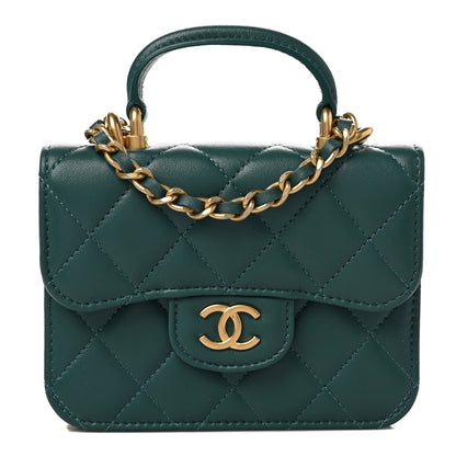 Chanel Lambskin Quilted Top Handle Flap Coin Purse With Chain Green 1 of 11