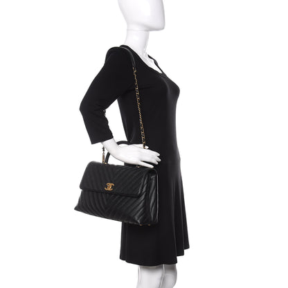 Chanel Caviar Chevron Quilted Medium Coco Handle Flap Black 2 of 16