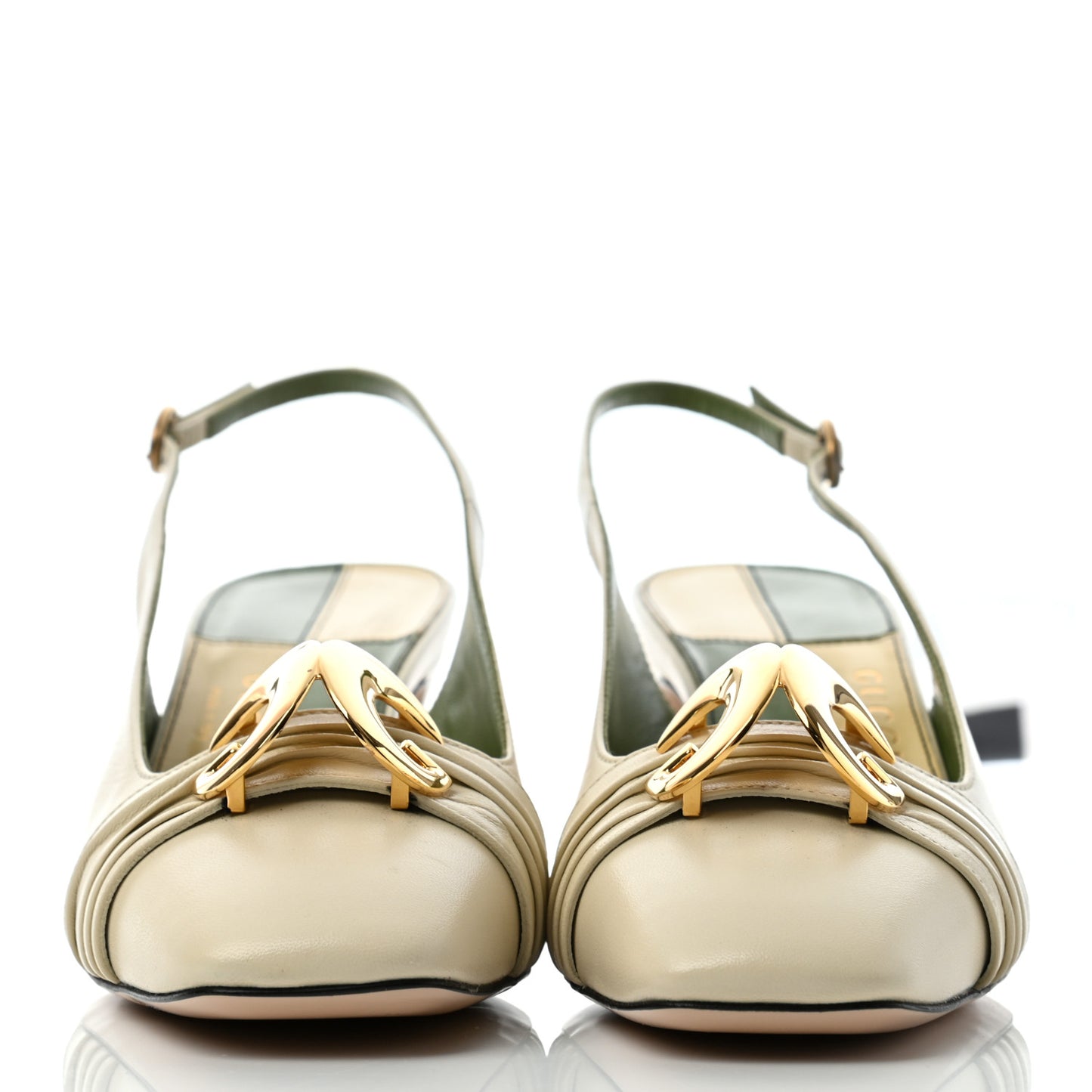 Malaga Kid Half Moon GG Square Toe Slingback Pumps 38 Vintage White
