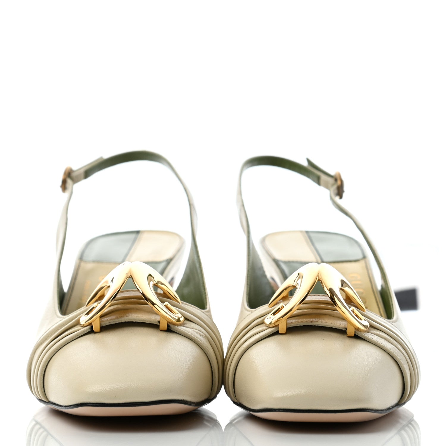 Gucci Malaga Kid Half Moon GG Square Toe Slingback Pumps 38 Vintage White 2 of 8