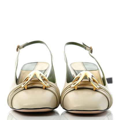 Gucci Malaga Kid Half Moon GG Square Toe Slingback Pumps 38 Vintage White 2 of 8