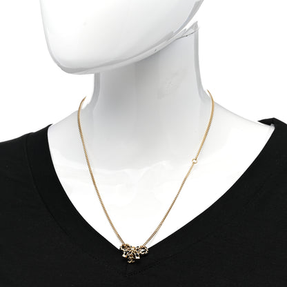Chanel Metal Lambskin Chain CC Bow Necklace Black Gold 2 of 6