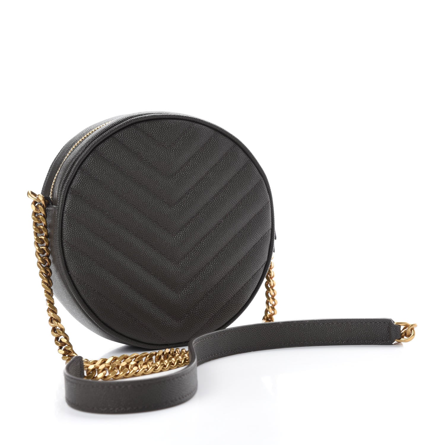 Saint Laurent Grain De Poudre Matelasse Chevron Quilted Round Vinyle Camera Bag Pebble 3 of 11
