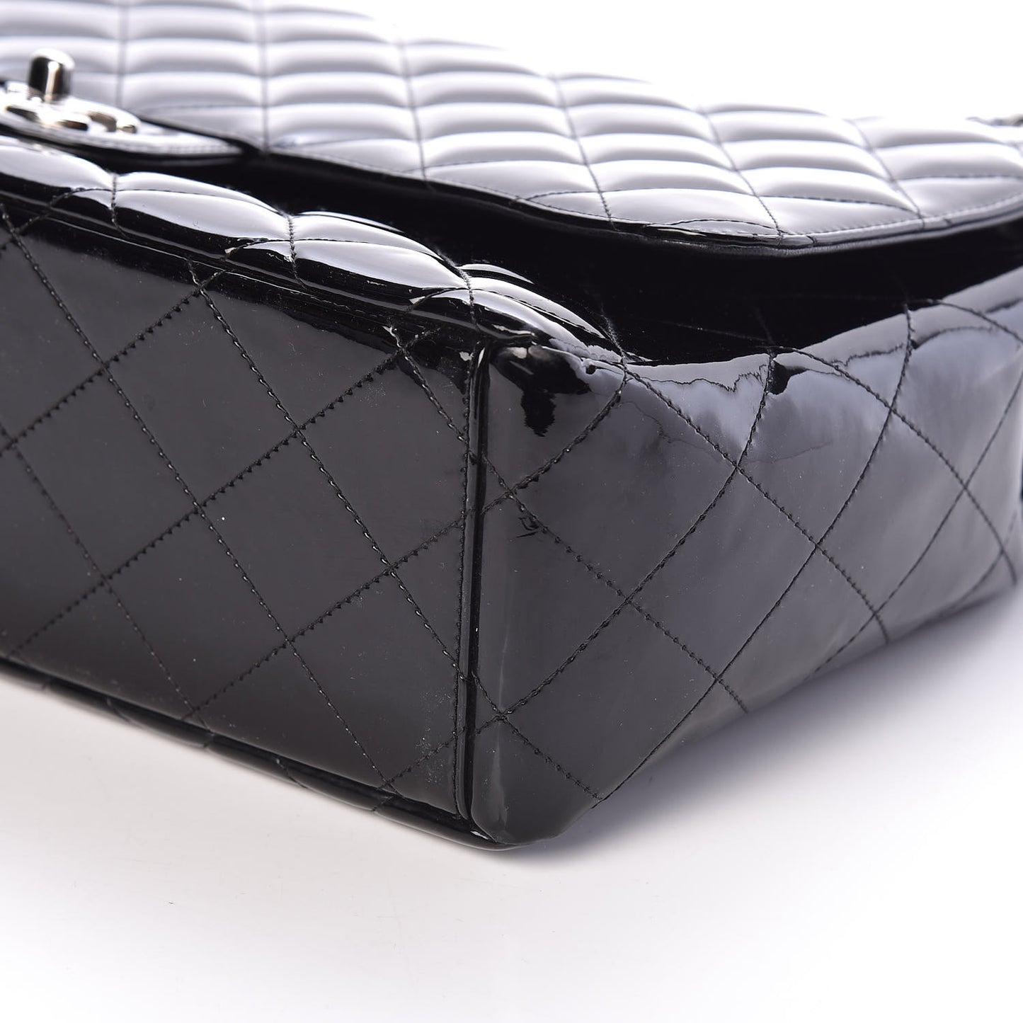 Patent Quilted Maxi Single Flap Black