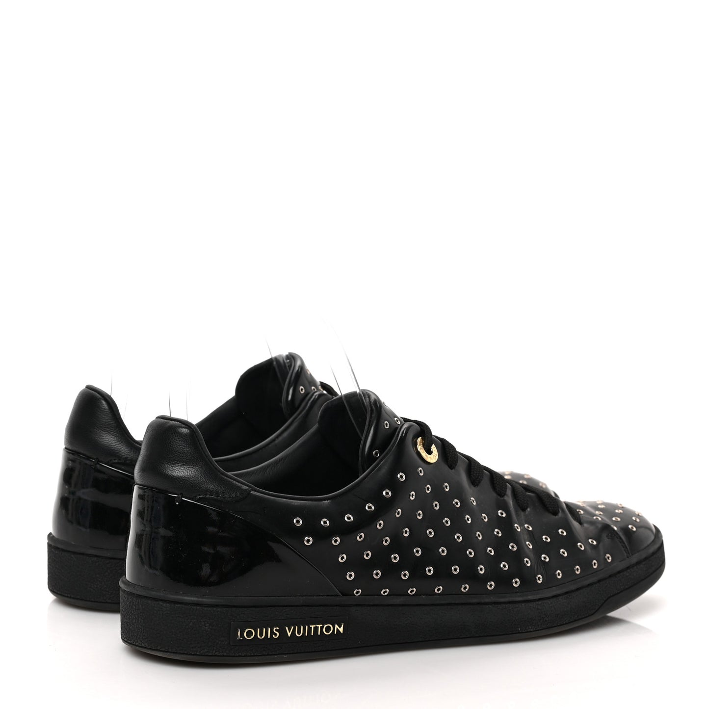 Patent Calfskin Studded Frontrow Sneakers 40 Black