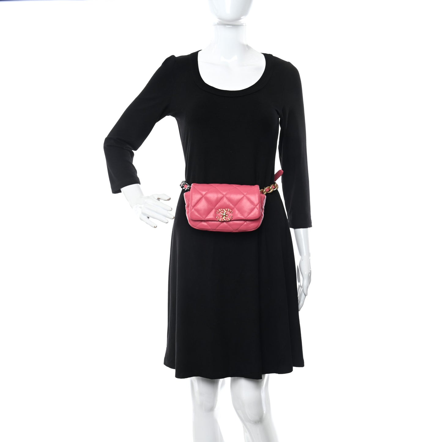 Lambskin Quilted Chanel 19 Waist Bag Pink