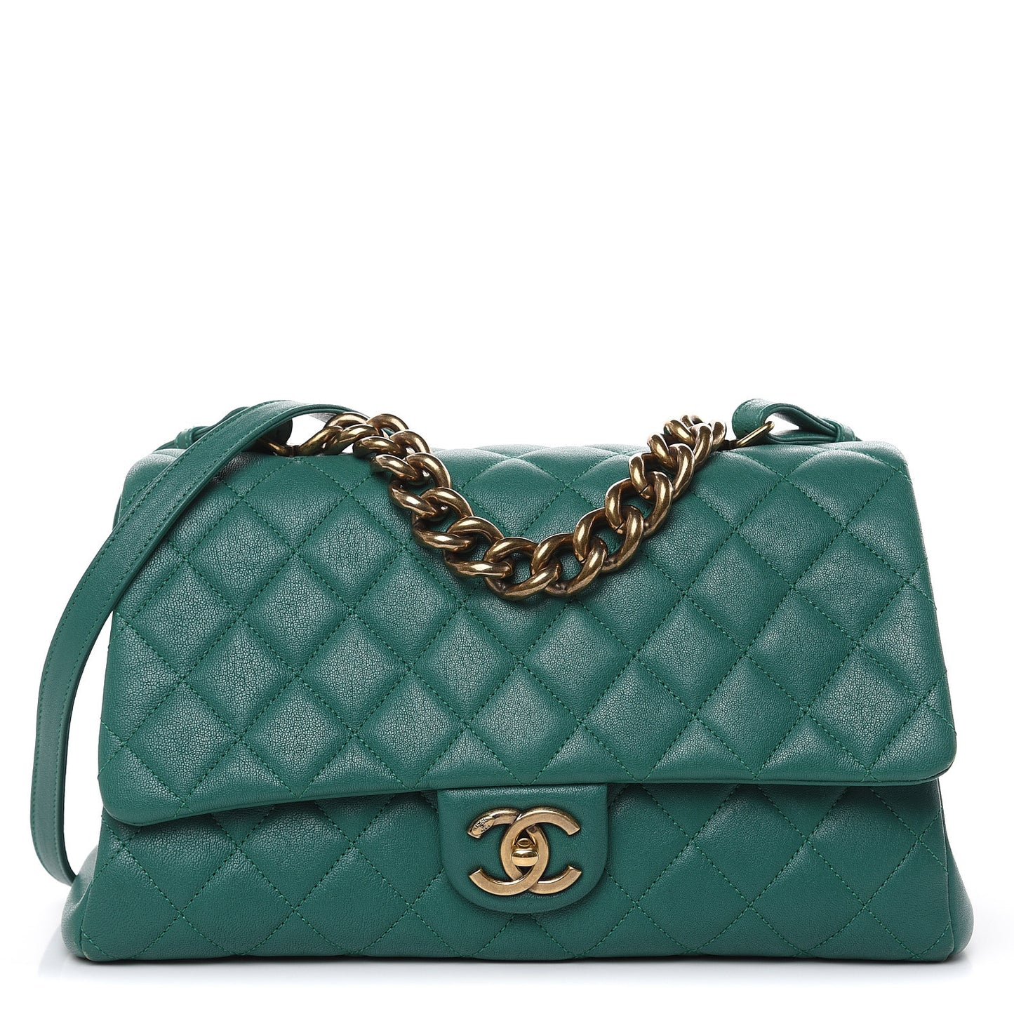 Shiny Sheepskin Quilted Large Trapezio Flap Green