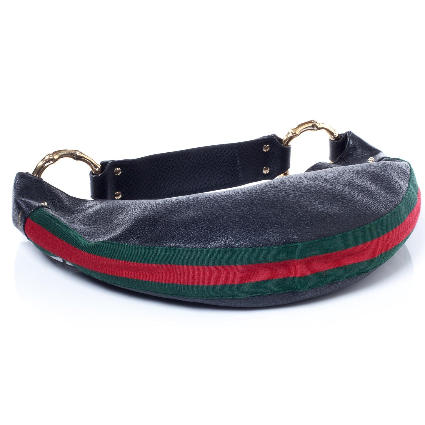 Pebbled Calfskin Web Bamboo Ring Hobo Black