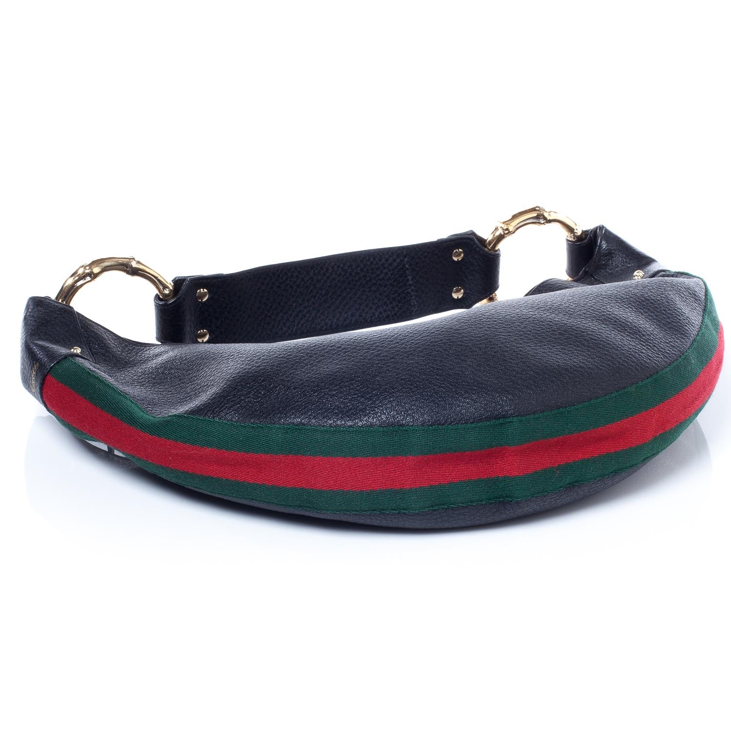 Gucci Pebbled Calfskin Web Bamboo Ring Hobo Black 4 of 9