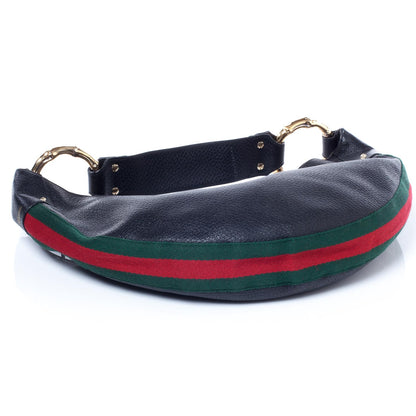 Gucci Pebbled Calfskin Web Bamboo Ring Hobo Black 4 of 9