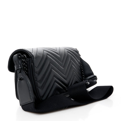 Gucci Calfskin Matelasse Monochrome GG Marmont Crossbody Shoulder Bag Black 3 of 10