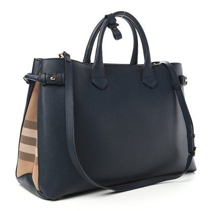 Burberry Grainy Calfskin House Check Large Banner Tote Midnight Blue 3 of 11