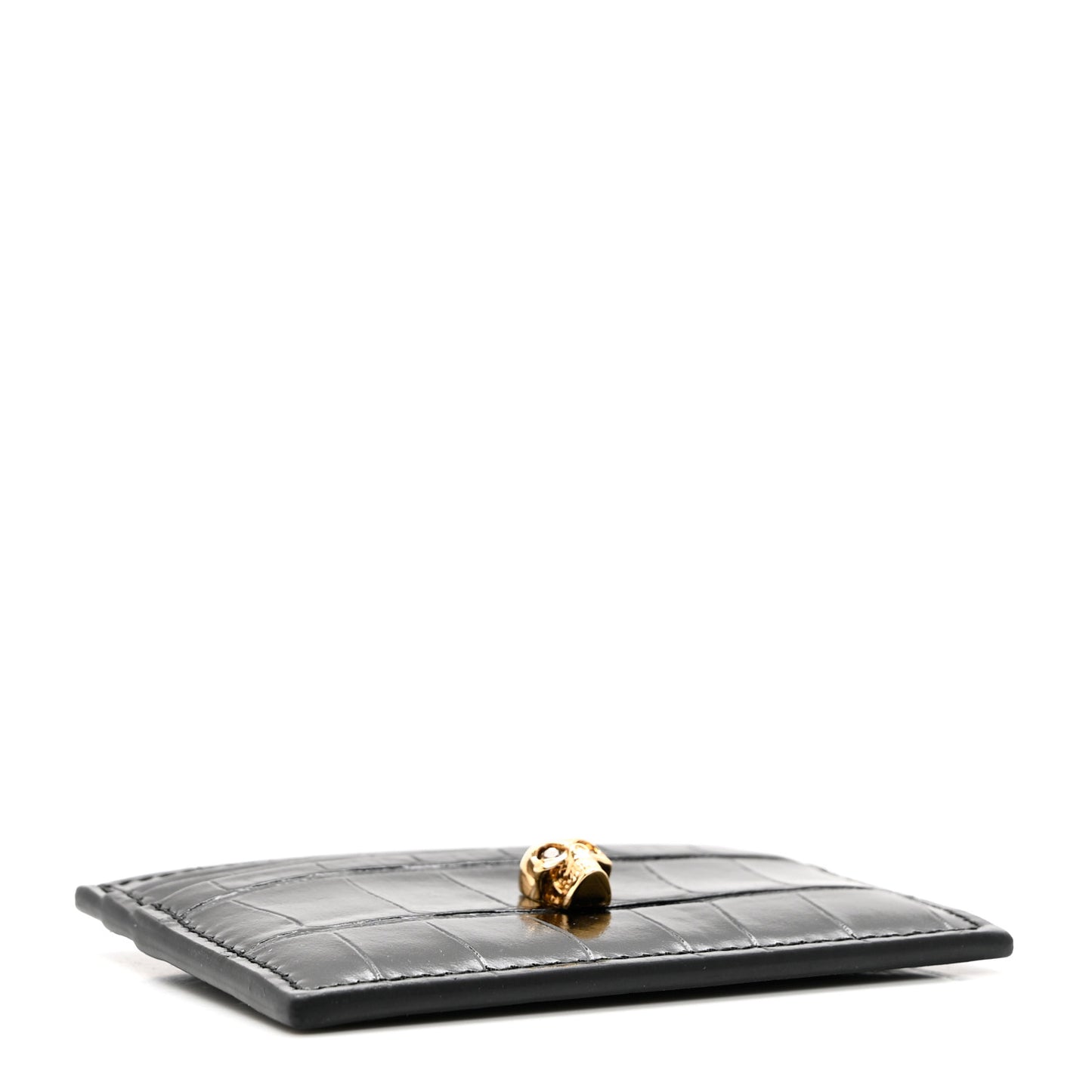 Patent Crocodile Embossed Skull Card Holder Black