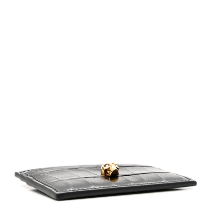 Alexander McQueen Patent Crocodile Embossed Skull Card Holder Black 4 of 6