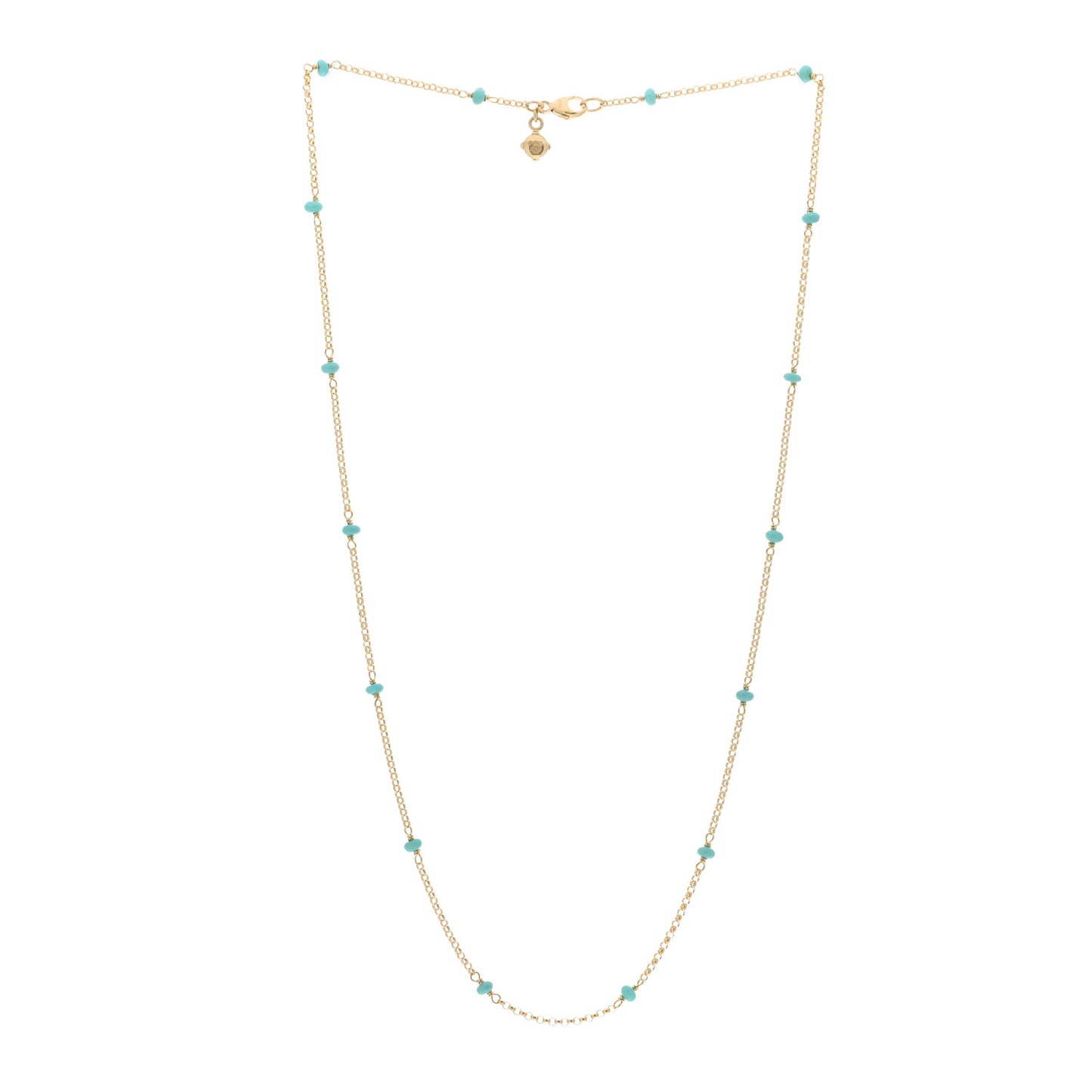 18K Yellow Gold Turquoise Cable Collectibles Bead Station Necklace 18"
