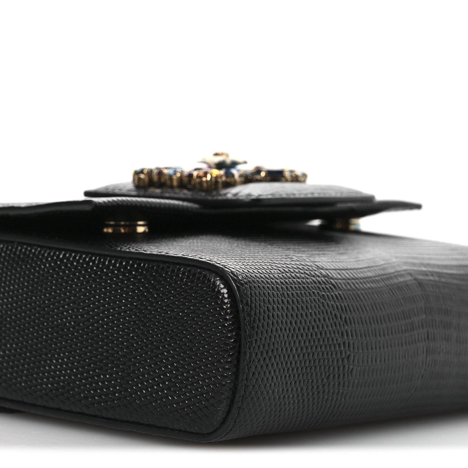 Dolce & Gabbana Lizard Embossed Crystal Embellished DG Millennials Mini Crossbody Bag Black 8 of 10