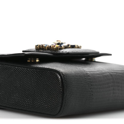 Dolce & Gabbana Lizard Embossed Crystal Embellished DG Millennials Mini Crossbody Bag Black 8 of 10