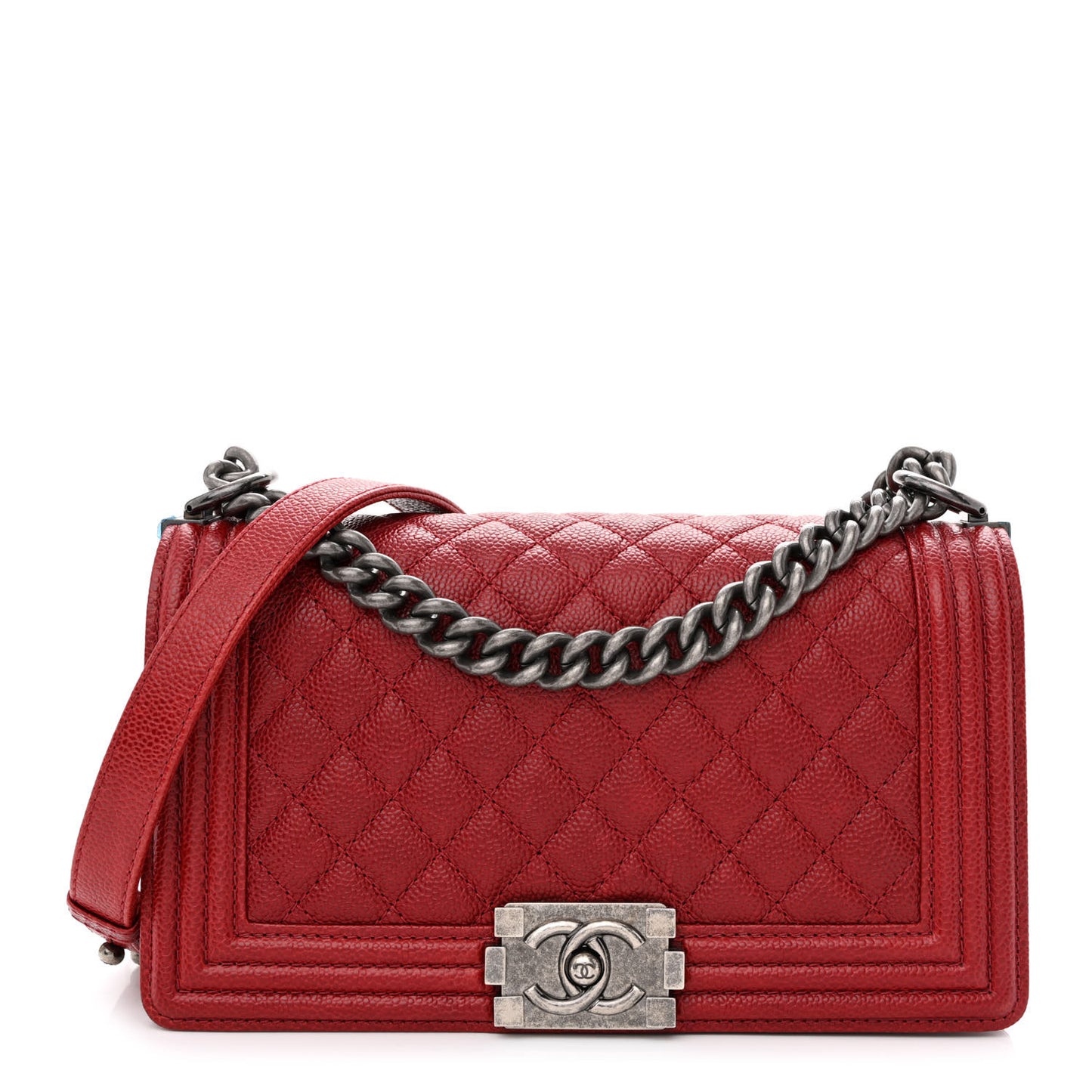 Caviar Quilted Medium Boy Flap Dark Red