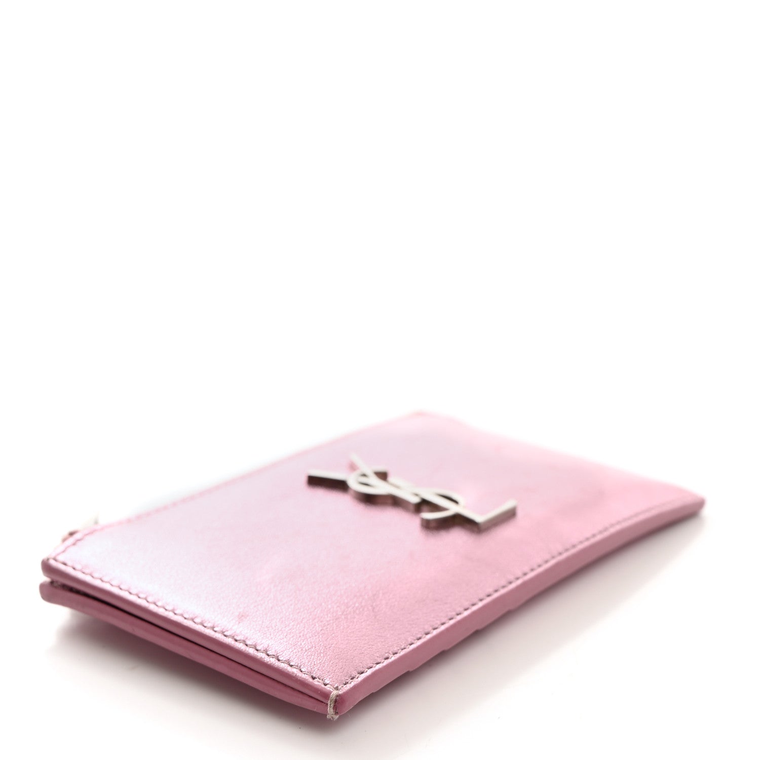 Saint Laurent Metallic Calfskin Monogram Fragments Zippered Card Case Vegas Pink 4 of 6