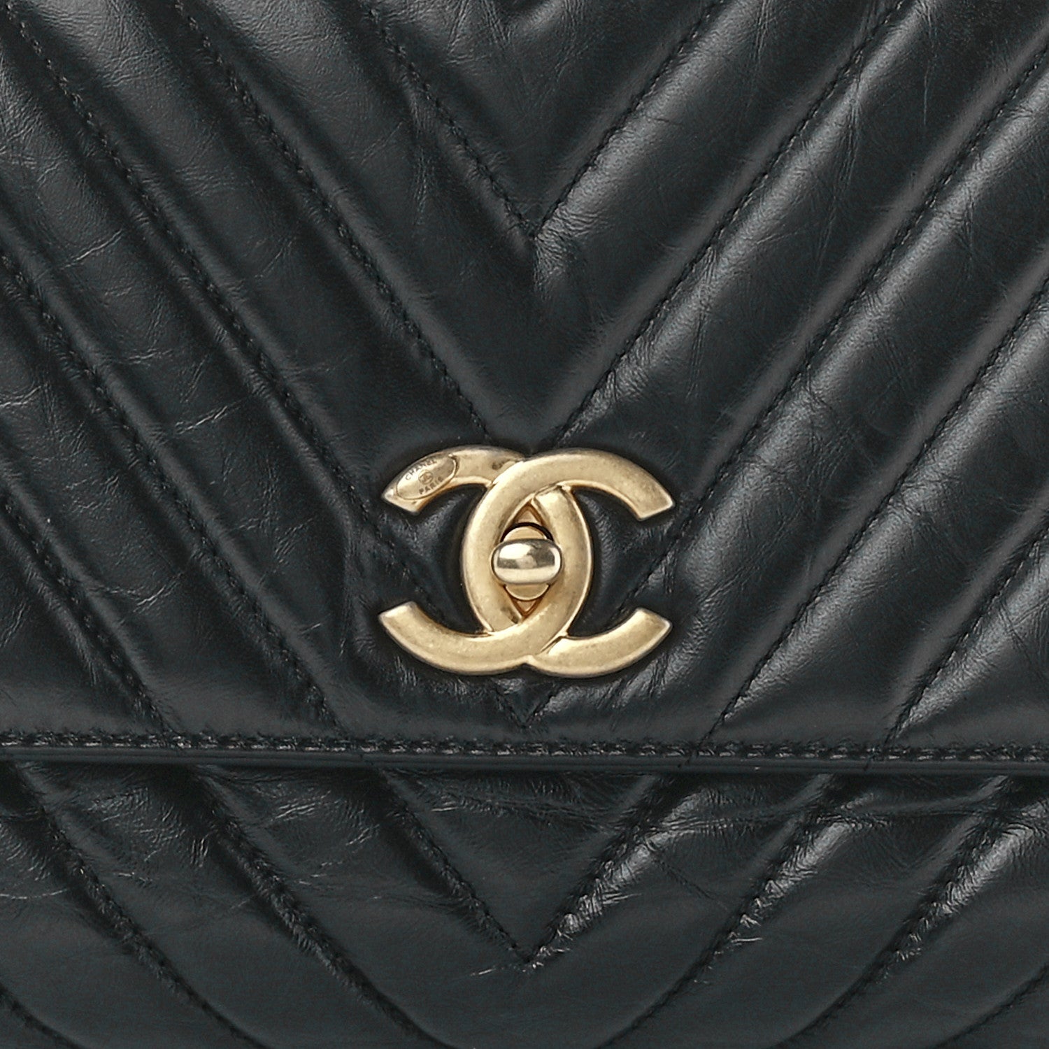 Chanel Aged Calfskin Chevron Quilted Small Coco Handle Flap Black 9 of 12