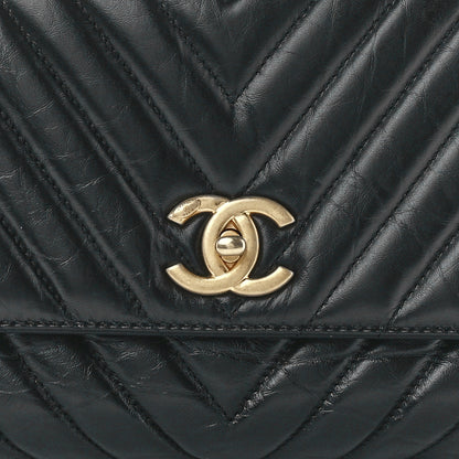 Chanel Aged Calfskin Chevron Quilted Small Coco Handle Flap Black 9 of 12