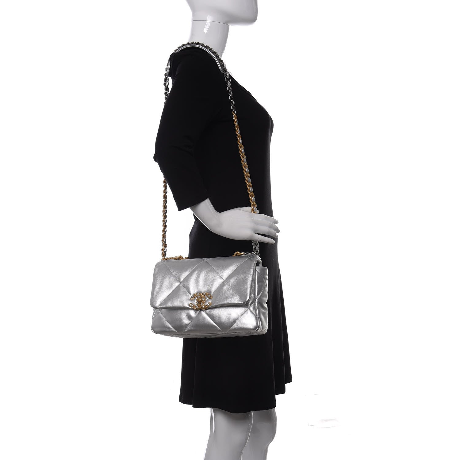 Chanel Metallic Lambskin Quilted Medium Chanel 19 Flap Silver 2 of 10