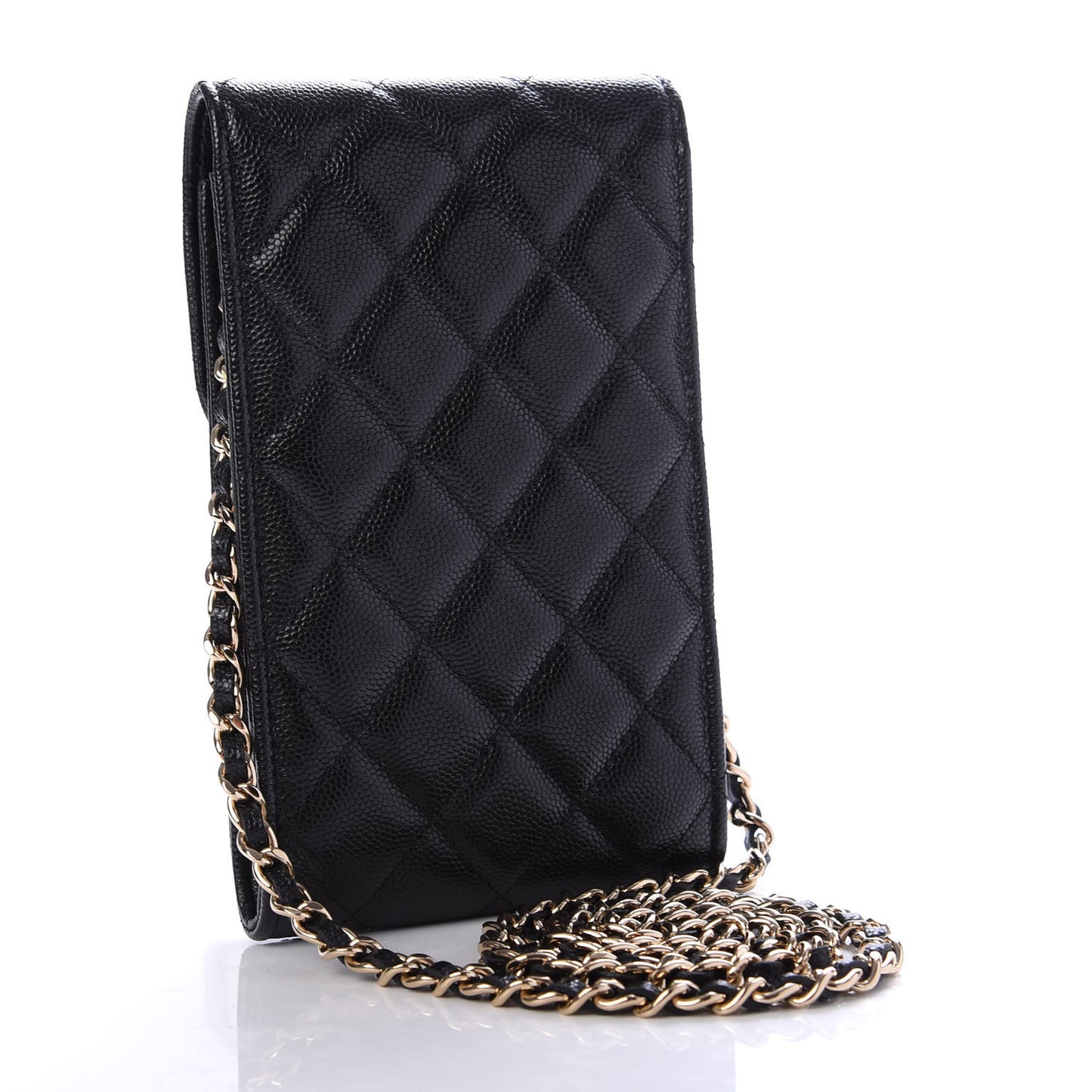 Caviar Quilted Crystal CC Airpods Pro and Phone Case With Chain Black