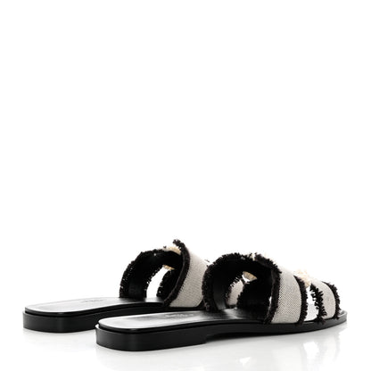 Hermes Toile H Oran Fringe Sandals 38 Prunoir 4 of 10