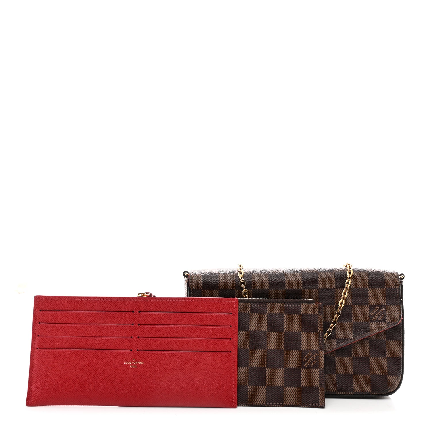 Louis Vuitton Damier Ebene Pochette Felicie Chain Wallet 3 of 13