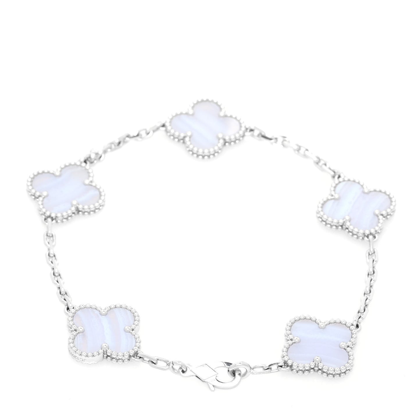 18K White Gold Chalcedony 5 Motifs Vintage Alhambra Bracelet