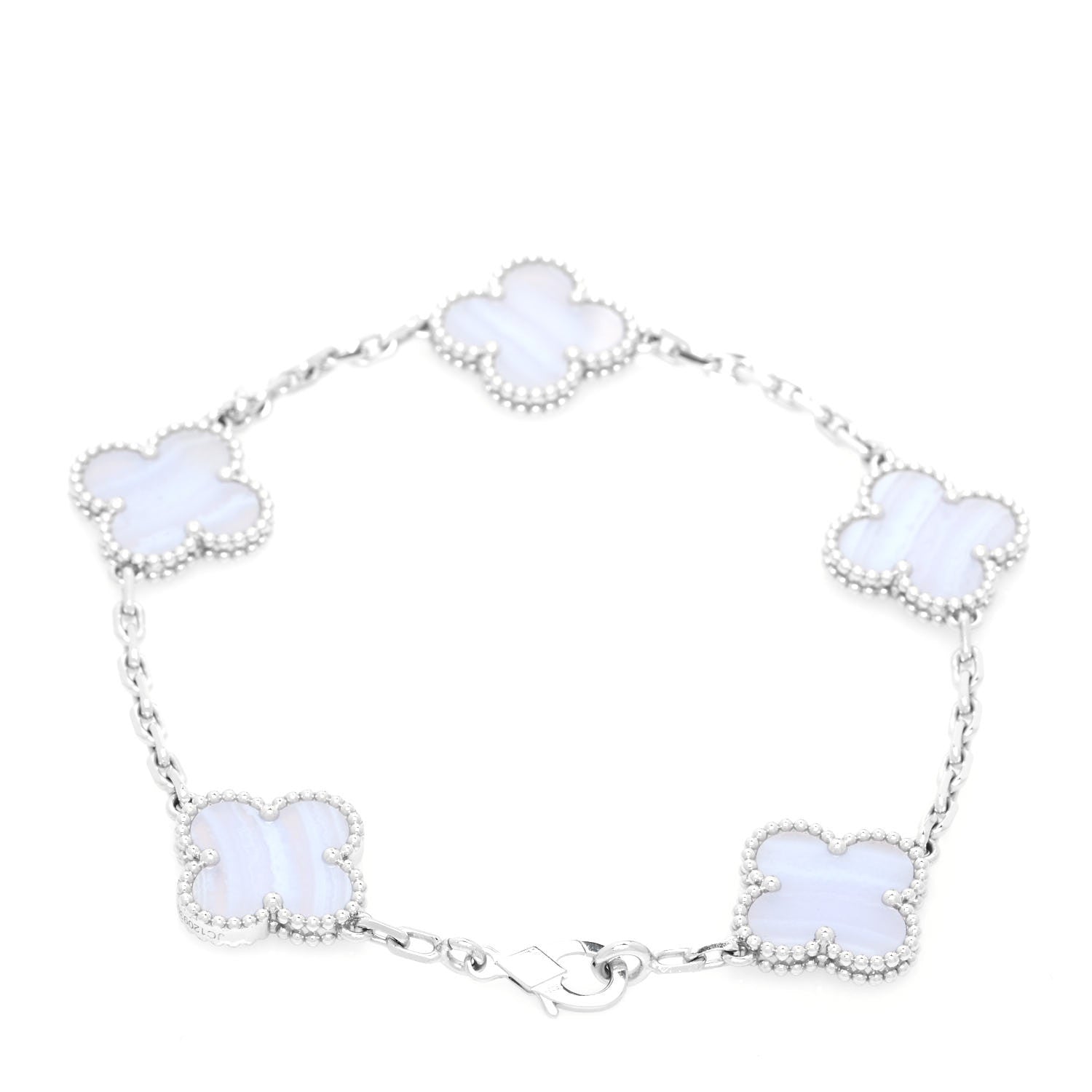 Van Cleef & Arpels 18K White Gold Chalcedony 5 Motifs Vintage Alhambra Bracelet 2 of 6