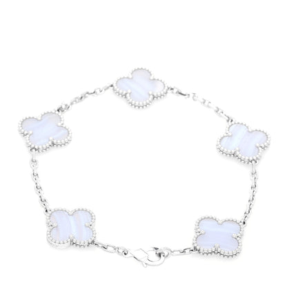 Van Cleef & Arpels 18K White Gold Chalcedony 5 Motifs Vintage Alhambra Bracelet 2 of 6