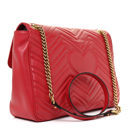 Gucci Calfskin Matelasse Large GG Marmont Shoulder Bag Hibiscus Red 3 of 14