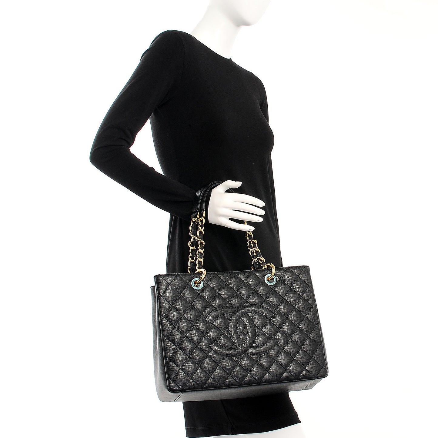 Caviar Quilted Grand Shopping Tote GST Black