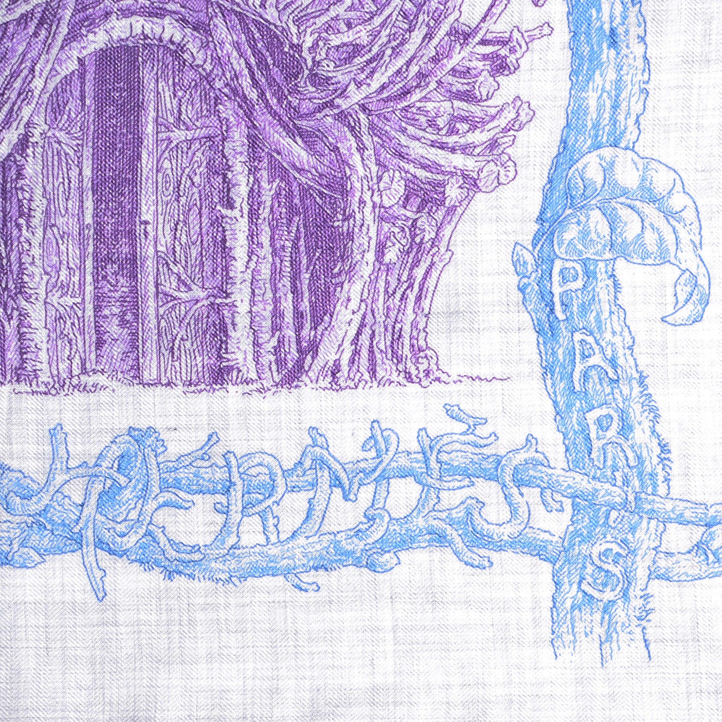 Cashmere Silk Les Cabanes Shawl 140 Gris Chine Bleu Violet