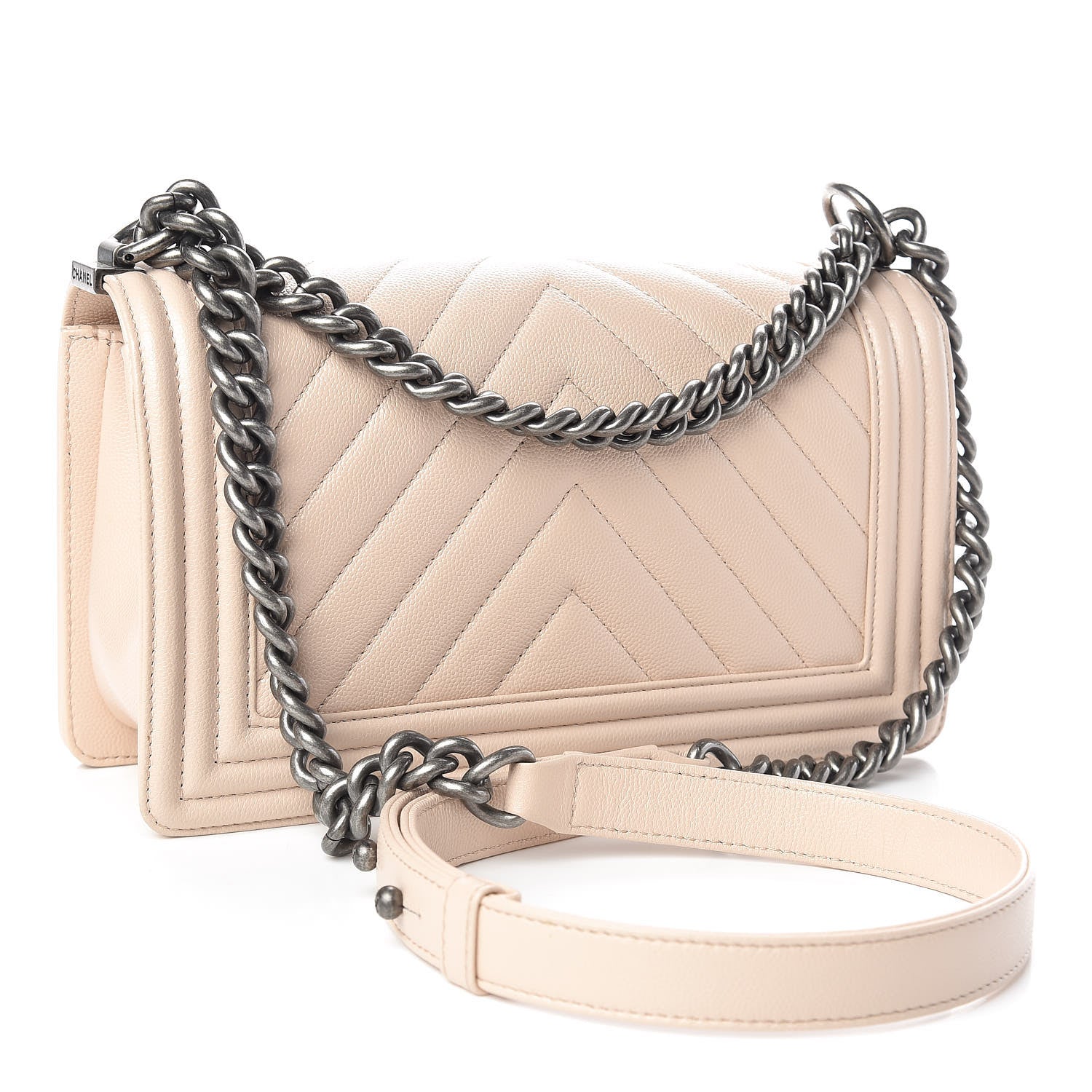Chanel Caviar Chevron Quilted Medium Boy Flap Light Beige 3 of 10