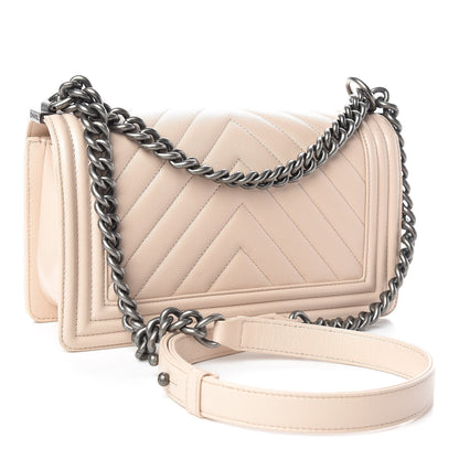 Chanel Caviar Chevron Quilted Medium Boy Flap Light Beige 3 of 10