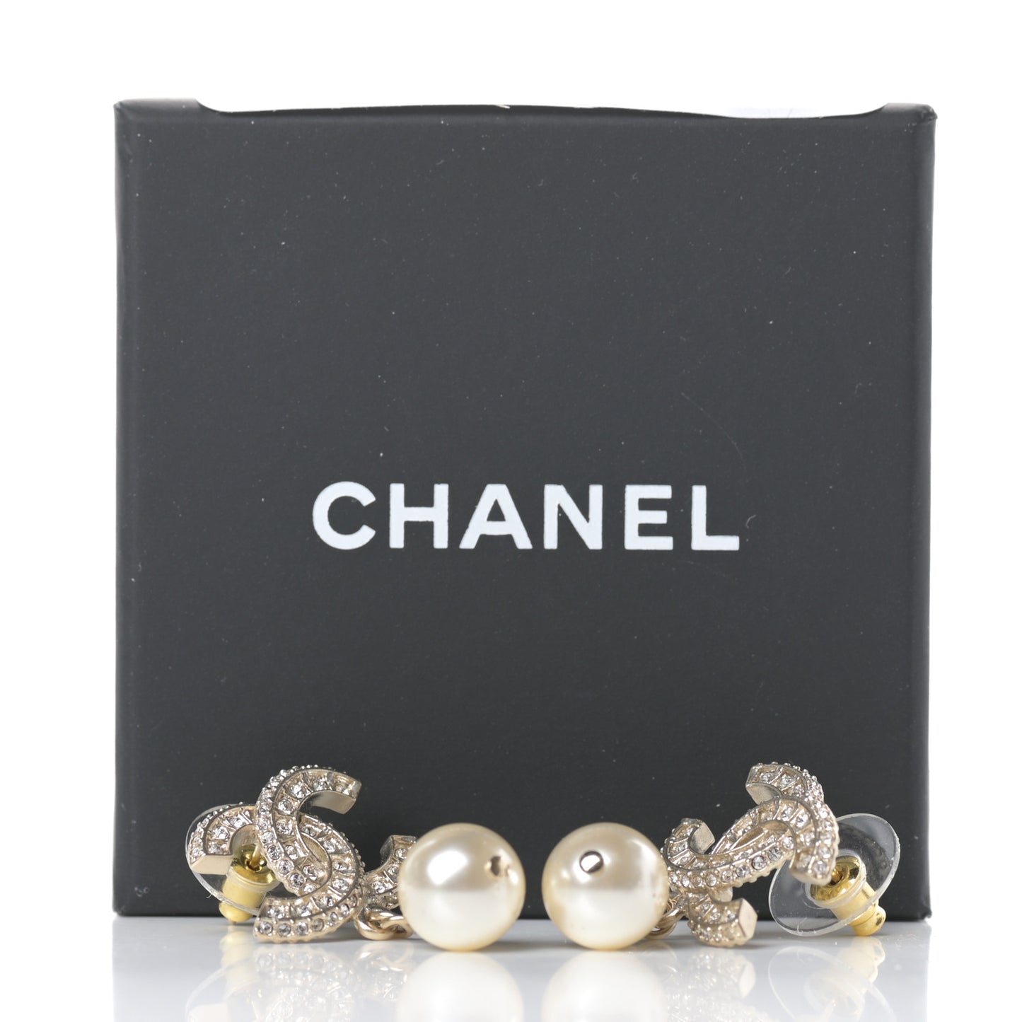 Crystal Pearl CC Drop Earrings Gold