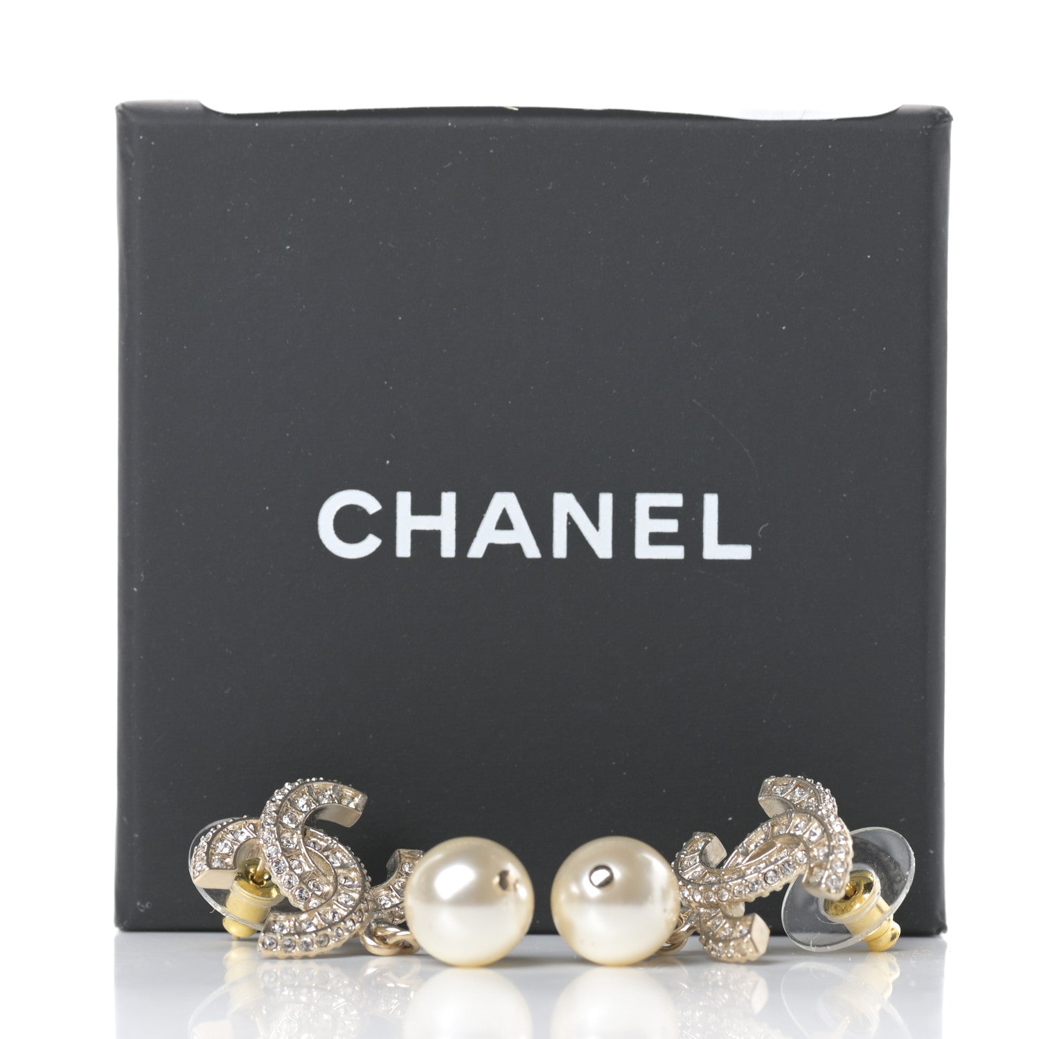Chanel Crystal Pearl CC Drop Earrings Gold 5 of 5