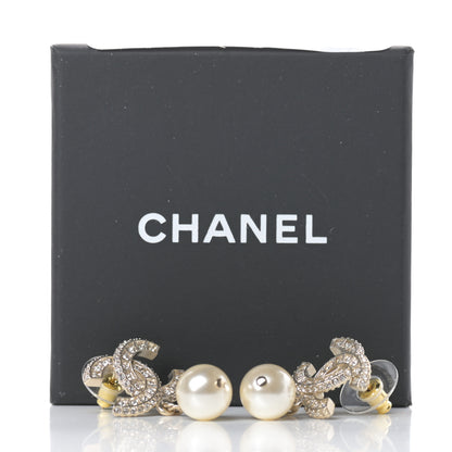 Chanel Crystal Pearl CC Drop Earrings Gold 5 of 5