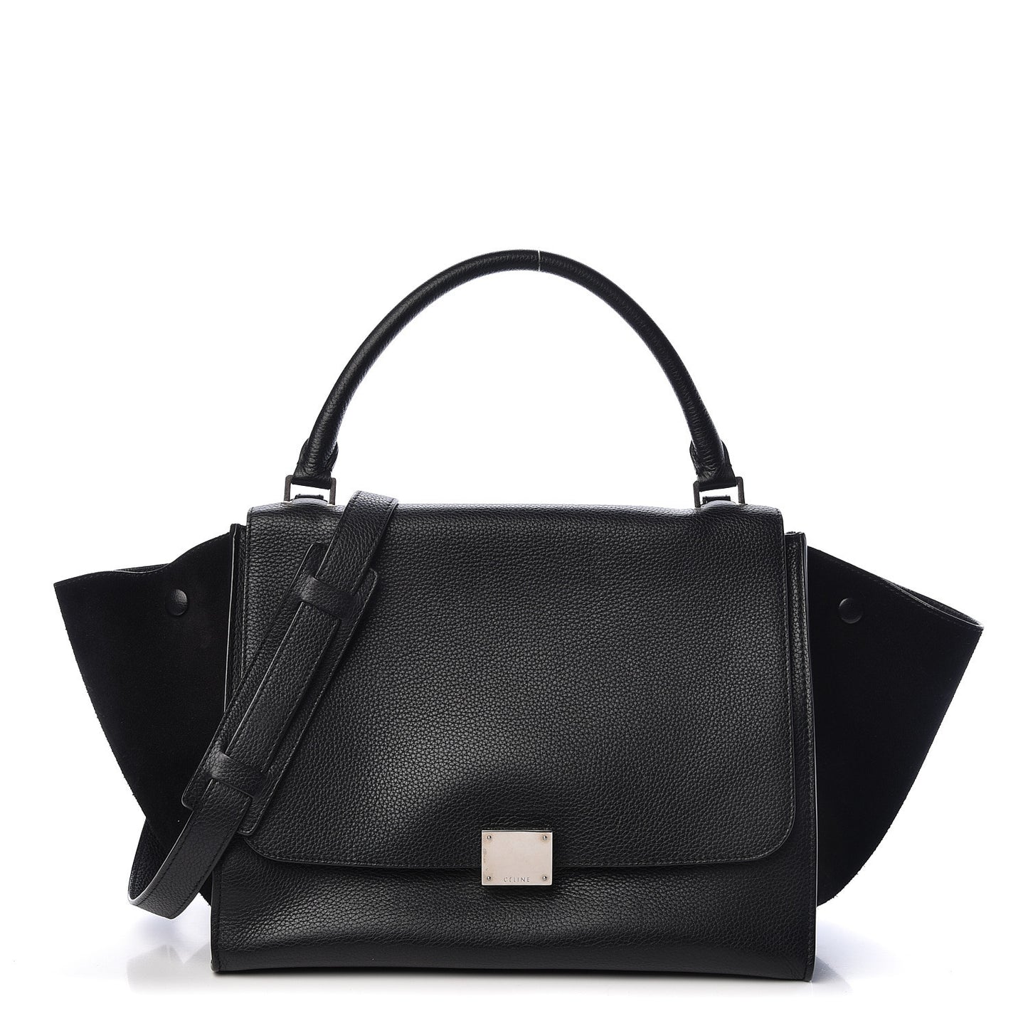Drummed Calfskin Suede Medium Trapeze Black